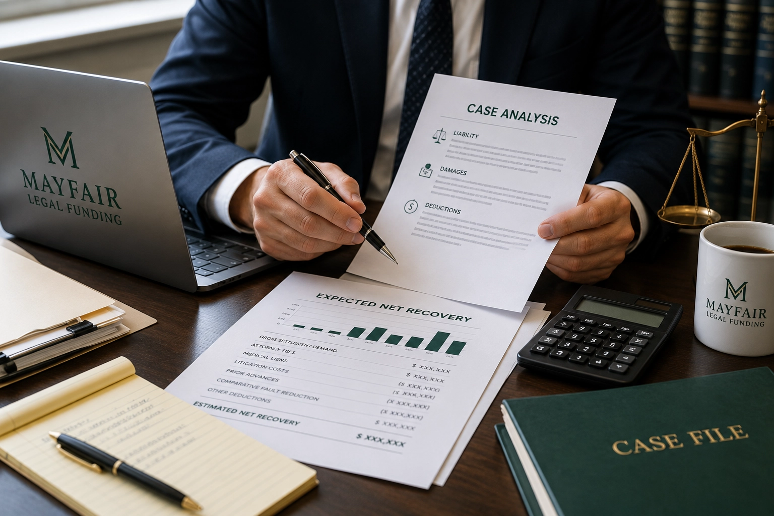 Mayfair Legal Funding evaluates the expected net recovery.